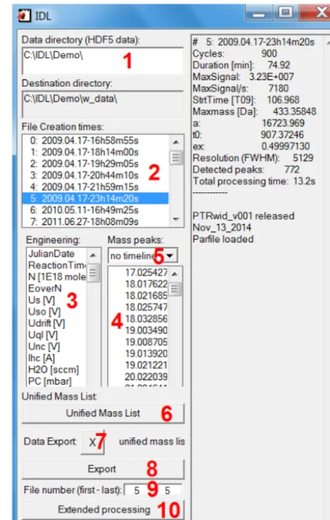 Figure B1. Main PTRwid control window. In the top-left text ﬁeldthe user selects a data directory