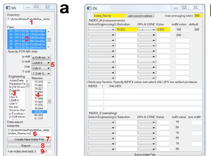 Figure B2. The “Average and Merge Data” tool widget windows. The main window (a) allows selecting and displaying data (example inFigs