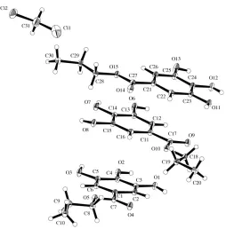 Figure 2The six molecules involved in the intra- and intermolecular O—H� � �Ohydrogen bonds