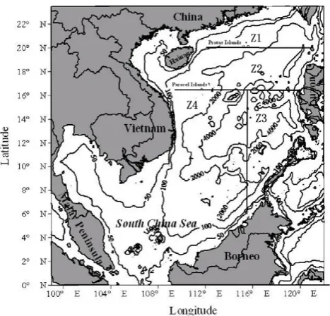 Fig. 1.: central: northeastern SCS; Z2: central SCS; Z: northeastern SCS; Z3: southeastern SCS; Z2SCS; Z Topography of the SCS