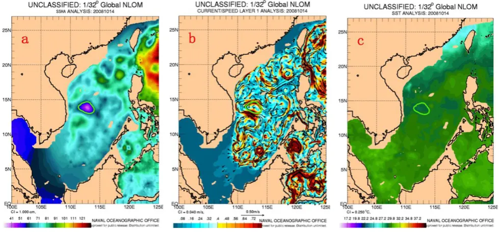 Fig. 4. Sketch map of a mesoscale eddy in the SCS (outlined by bright green contour).