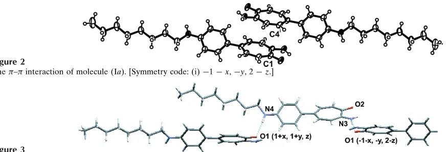 Figure 2The �–� interaction of molecule (Ia). [Symmetry code: (i) �1 � x, �y, 2 � z.]