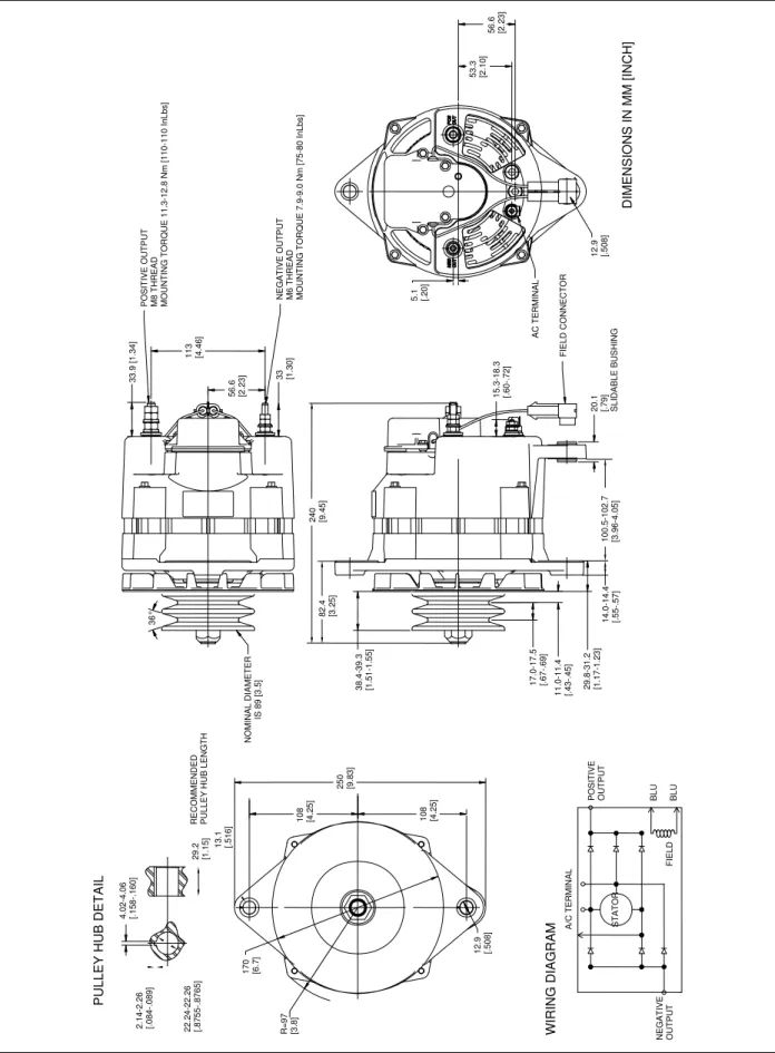 Figure A-2: dimensions Alpha alternator models 12/130, 24/75, 24/110 and 24/150 (enclosure B) 