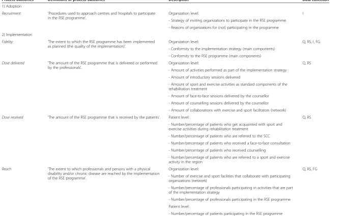 Table 1 Process outcomes of the evaluation of the implementation process of the RSE programme