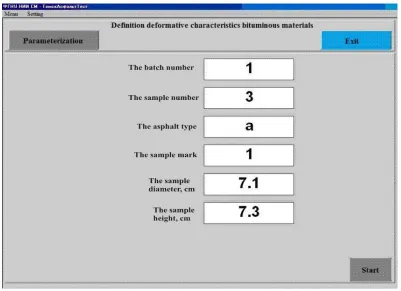 Figure 5. Software window “Tomsk-Asphalt-Test”.