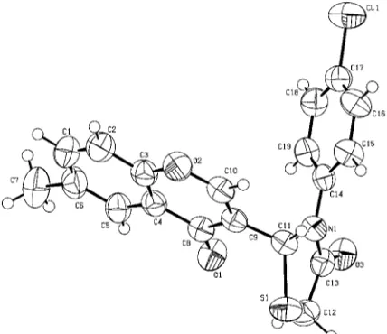 Figure 1View of the molecule of (I), showing the atom-labeling scheme and 50%probability displacement ellipsoids.