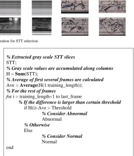 Fig. 6. Pixel relations of a frame and extracted STT with stripes. The black line marked pixels used to generate STT, the red line connected the corresponded pixels 