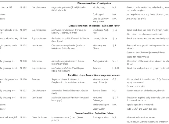 Table 3 Plants used to treat different diseases/conditions and how they are used (Continued)