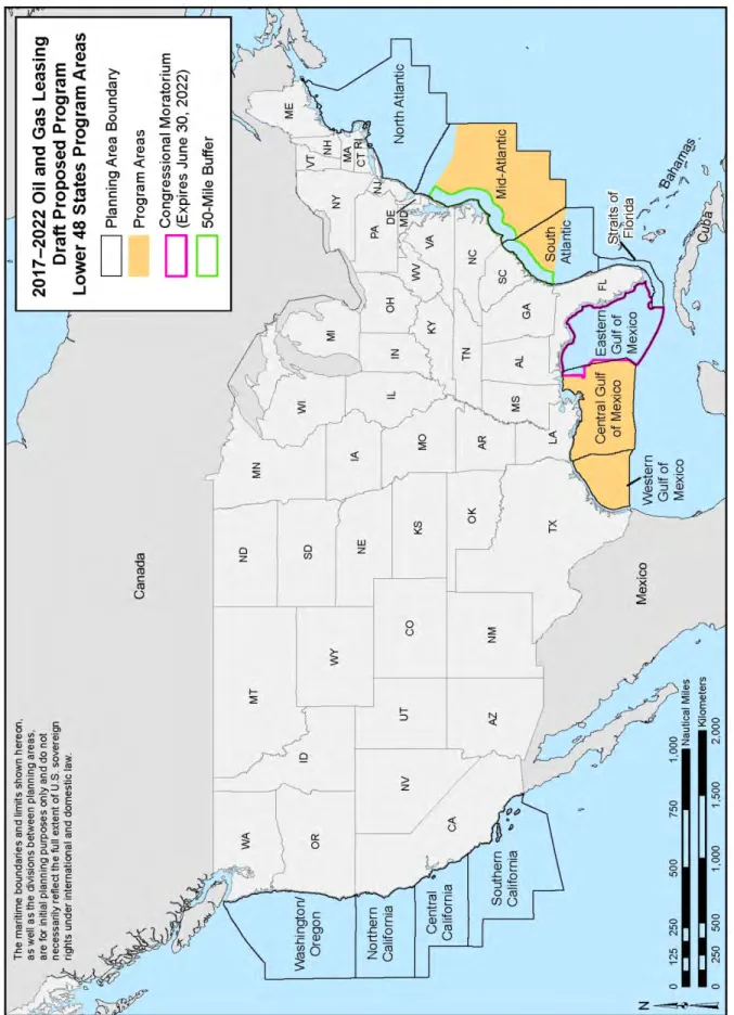 Figure S-1:  2017–2022 Draft Proposed Program Gulf of Mexico Region and Atlantic Region Program Areas 