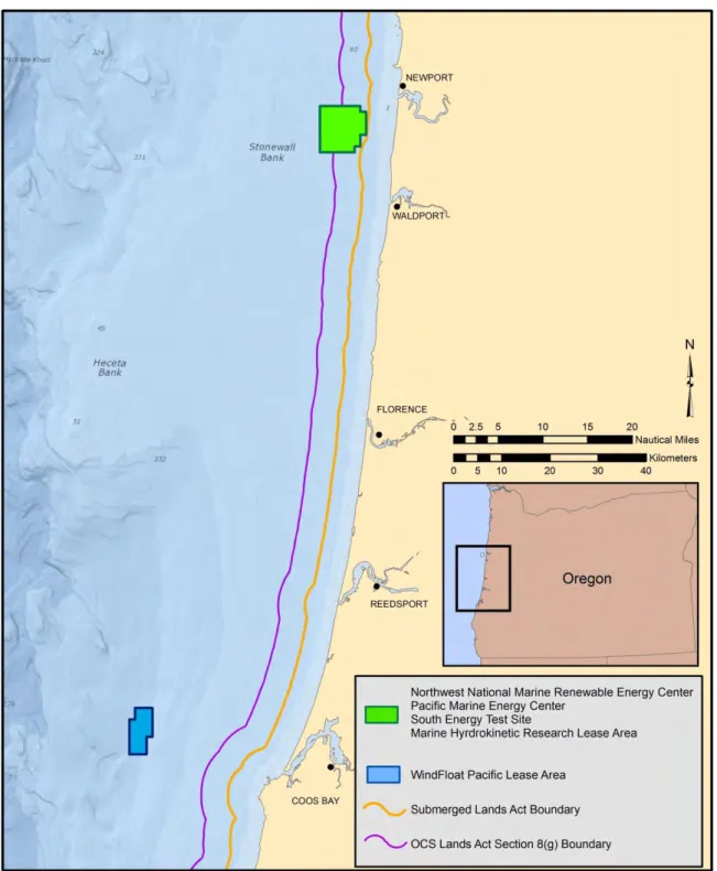 Figure 4-14:  Marine Hydrokinetic Research Project and WindFloat Lease Area Offshore Oregon 