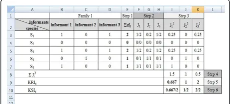 Figure 2 Stages for calculating the KRI and KSI using theelectronic spreadsheet software © Microsoft Office Excel 2007.