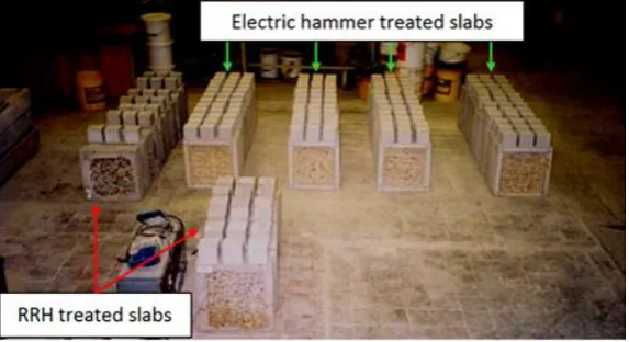 Fig. 4. Concrete substrate surfaces obtained using either RRH or an electric hammer. 