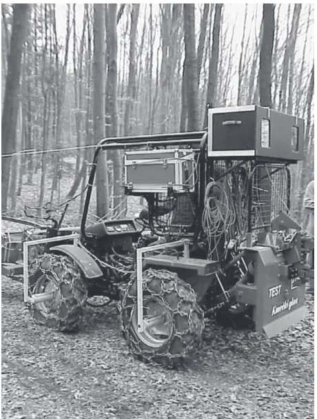 Fig. 3 Data on the test skid trail and a photo of the skid trail upper part where it is the steepest