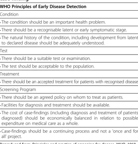 Table 2 The WHO criteria help to distinguish betweenpopulation-based screening and opportunisticcase-finding