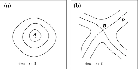 Fig. 1. Qualitative picture of PV contours and associated criticalpoints: (a) an eddy, and (b) a saddle.