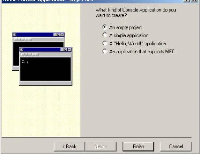 Figure 7 Win32 console application wizard window.