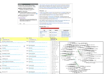 Fig. 1. User interface: (top) starting an annotation task; (bottom left) annotated table;(bottom right) a graph visualisation of candidate annotations for users to select