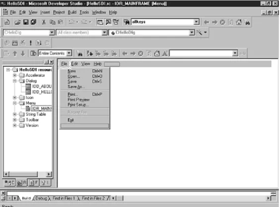 Figure 4.4.  Using the Developer Studio resource editor to edit a menu resource. 
