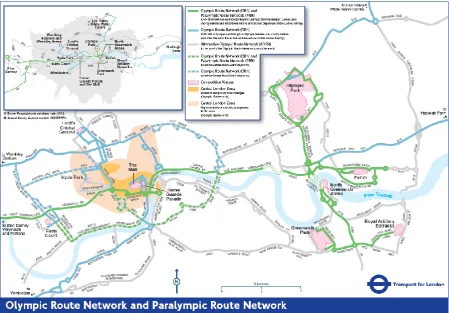 Figure 1: Map of the Games venues and Olympic/Paralympic Route Networks (TfL, 2012a) 