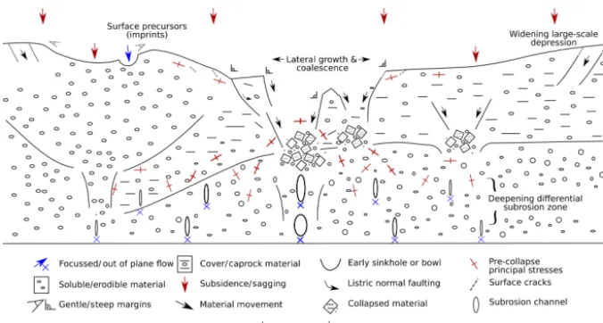 Figure 13. Conceptual model of sinkhole cluster and large-scale depression development