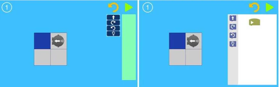 Figure 2: The Lightbot (left) and Scratch-like version (right) of the game 