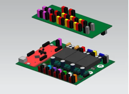 Figure 6: 3-D Model of Gryphon’s Power Board (lower) and Patch Panel Attachment (upper) Generated in Siemens  NX Modeling Software 