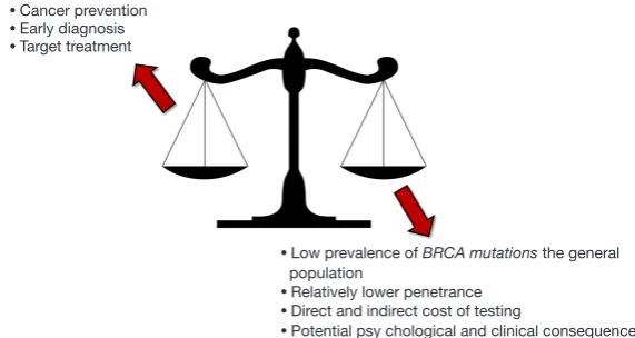 Figure 2 Main advantages and limitations of BRCA population screening.
