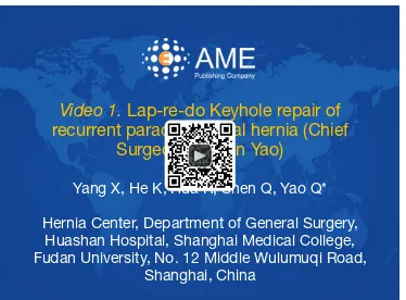 Figure 10 Lap-re-do Sugarbaker repair of paracolostomal hernia (Chief Surgeon: Qiyuan Yao) (19).Available online: http://www.asvide.com/articles/1345