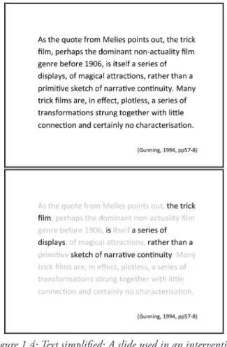 Figure 1.4: Text simplified: A slide used in an intervention   with communication arts students (excerpt from Gunning, 1994, pp57-58).