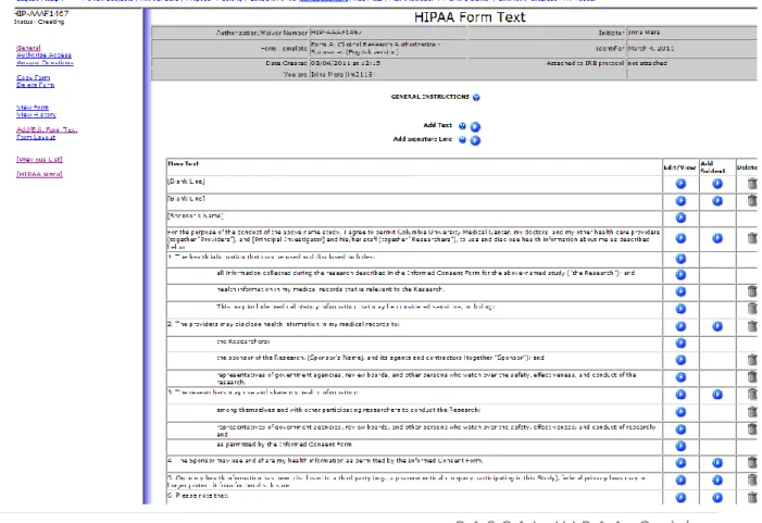 Figure 8.  HIPAA Form Text page. 