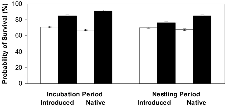 Figure 2.2. Nest survival of introduced and native species in Kowhai Bush (no predator 