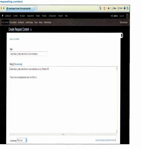 Figure 5.3: Example of the ‘Request Content Page’, showing detail the academic needs to insert for 