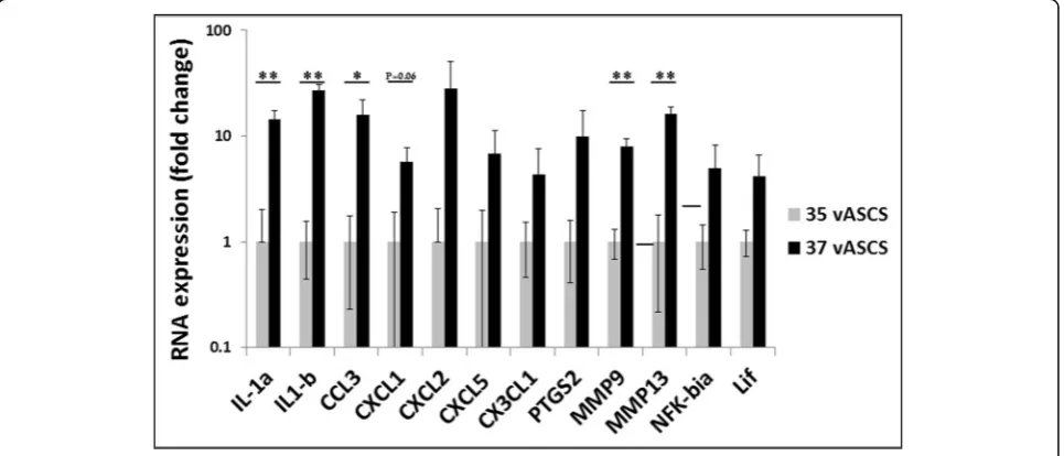 Fig. 3 Gene array analysis, protein-protein interactions, and function analysis of vASC differentially expressed genes (35 °C, 37 °C)