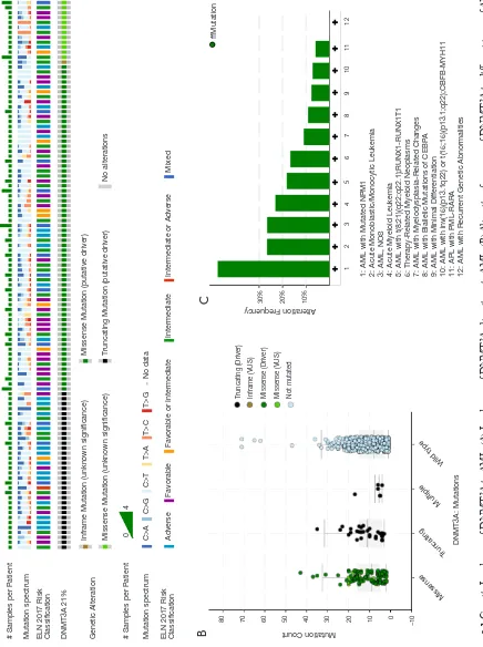 Figure 1 Genetic Landscape of DNMT3A in AML. (A) Landscape of DNMT3A alterations in AML