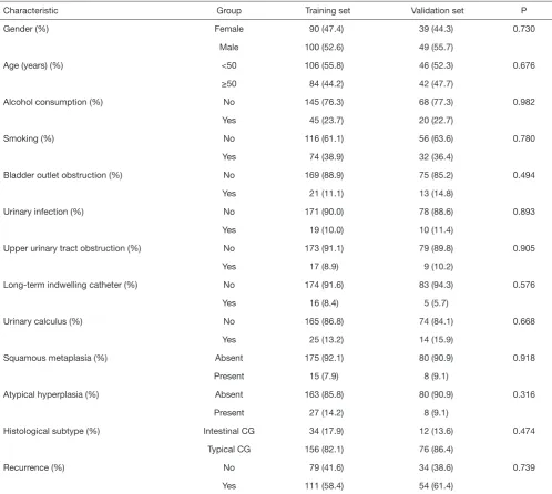 Table 1 Characteristics of patients in the training and validation sets