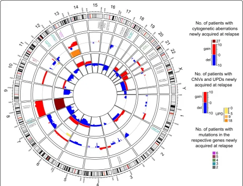 Fig. 2 Circos plot summarizing genetic aberrations recurrently acquired at relapse in adult patients with non-APL AML