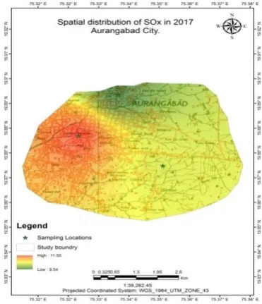 Fig.2 Spatial distribution of SOx in 2013                              Fig.3 Spatial distribution of SOx in 2017 