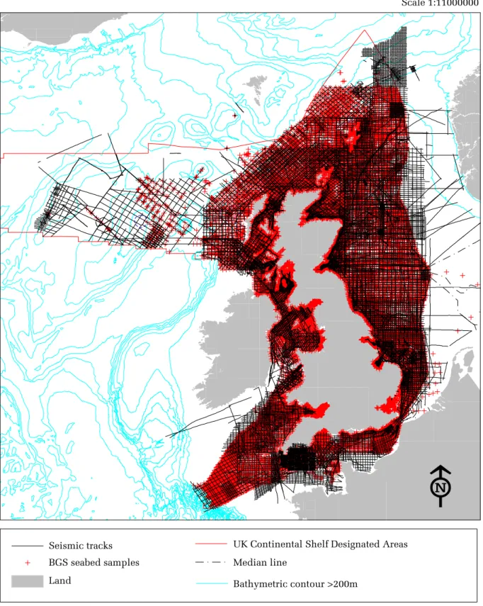 Figure 2.2 BGS survey (seabed sampling and seismic)  coverage around the UK