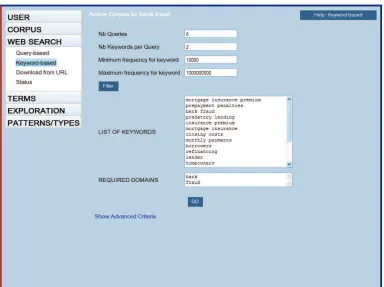 Figure 1 – Extracted Terms with source text frequencies and Web hit counts 