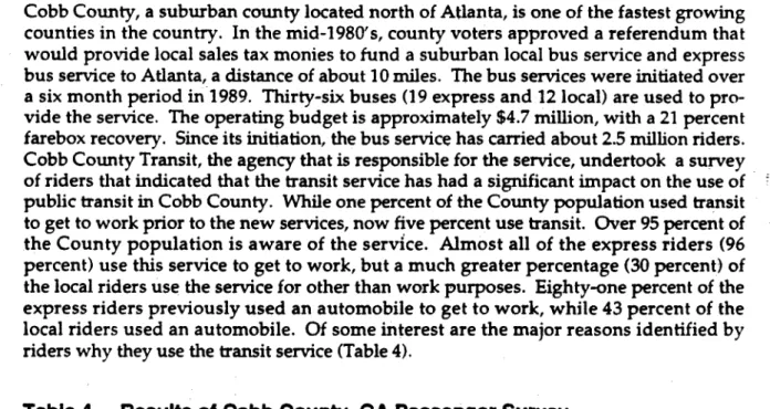 Table 4. Results of Cobb County, GA Passenger Survey 