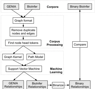 Figure 1: A. An example sentence that shows the dependency parse and the relationship graph, whoseedges we aim to predict