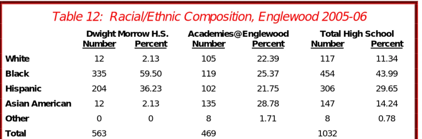 Table 12:  Racial/Ethnic Composition, Englewood 2005-06