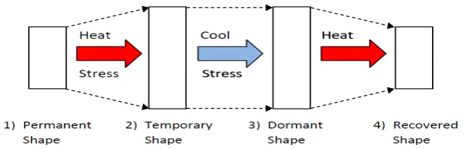 Fig. 1.  Schematic depiction of the unconstrained shape memory effect (SME) of a thermally 