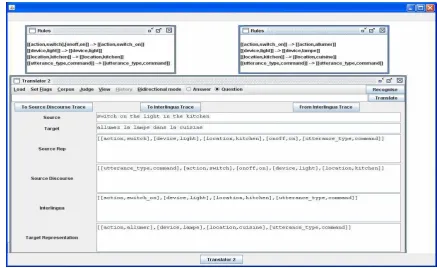 Figure 1: Using the Stepper window to browse trees in the Toy1 grammar from (Rayner et al., 2006,Chapter 4)