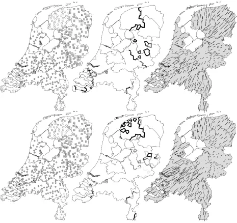 Figure 5. Dialect distances for Levenshtein method (top) and PairHMM method (bottom). The maps onthe left show the ten main clusters for both methods, indicated by distinct symbols