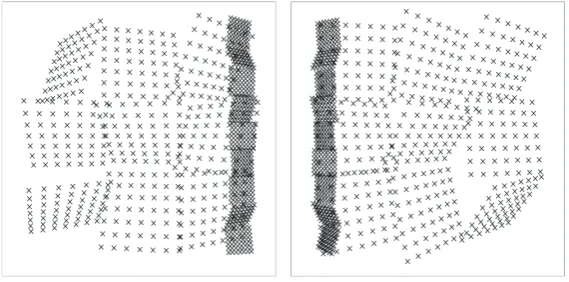 Fig. 4. An example of the simulated checkerboards viewed from the left and right camera for the non-standard calibrations