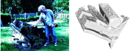 Figure 4: Maritime archaeologist explaining a ship segment (left) and the captured models (right)
