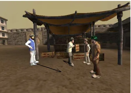 Figure 7: The agent on the left is approaching aconversation. Arrows indicate where the agents willmove from now until the simulation stabilizes.