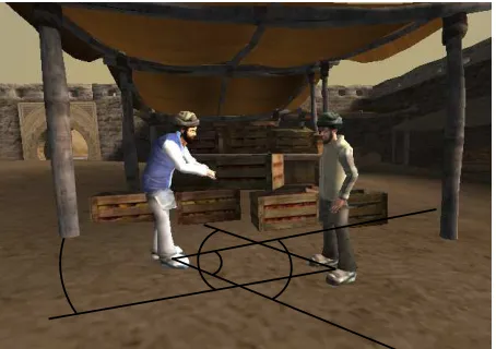 Figure 9: Agents form in a circle to engage in a sin-gle conversation.