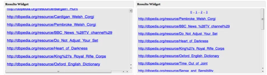 Fig. 10. Improving readability for textual results by providing a page view of large result sets